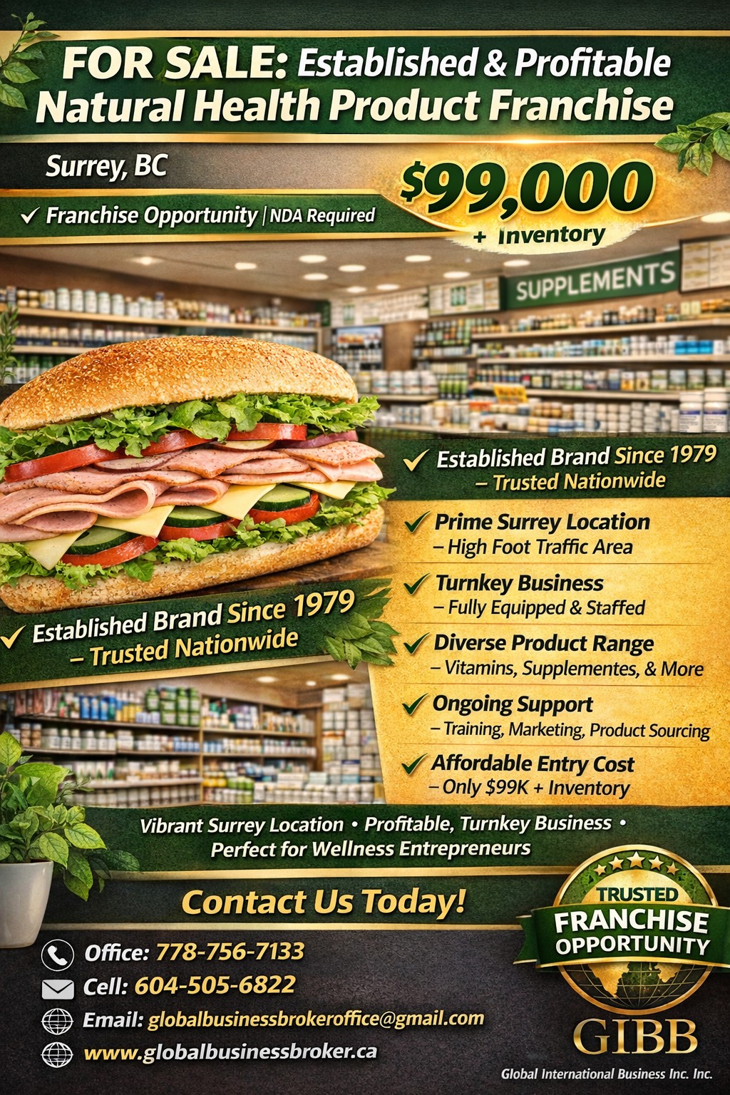 FOR SALE: Established & Profitable Natural Health Product Franchise – Surrey, BC